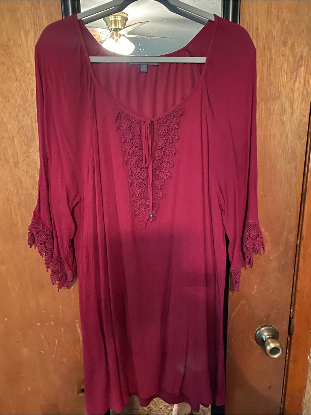 Delirious Wine Crochet-Trim Peasant Tunic